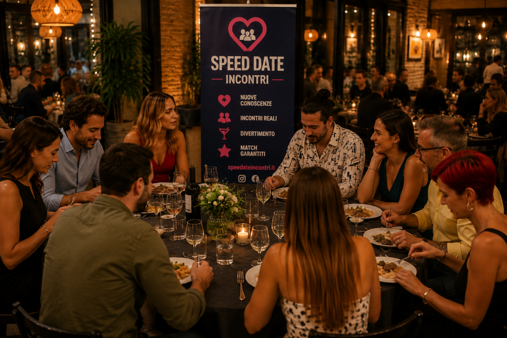 Cena di conoscenza Speed Date Incontri con uomini e donne che socializzano, cenano e fanno nuove amicizie in un ambiente accogliente.