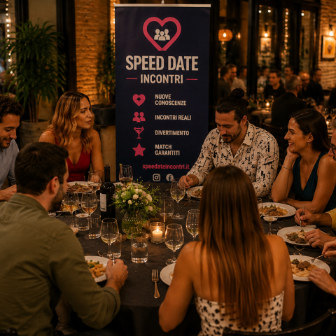 Cena di conoscenza Speed Date Incontri con uomini e donne che socializzano, cenano e fanno nuove amicizie in un ambiente accogliente.